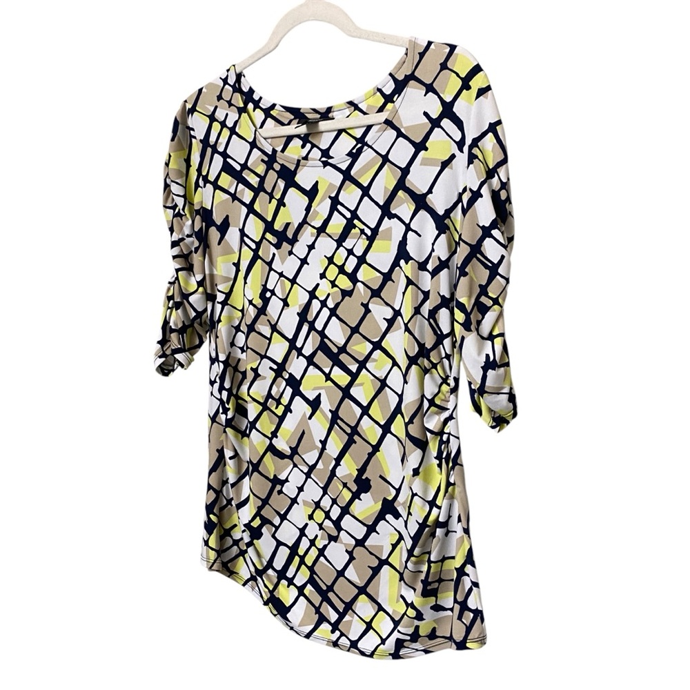 Alfani abstract wearable art funky Print blouse ruched blouse top stretch size L - Picture 7 of 13